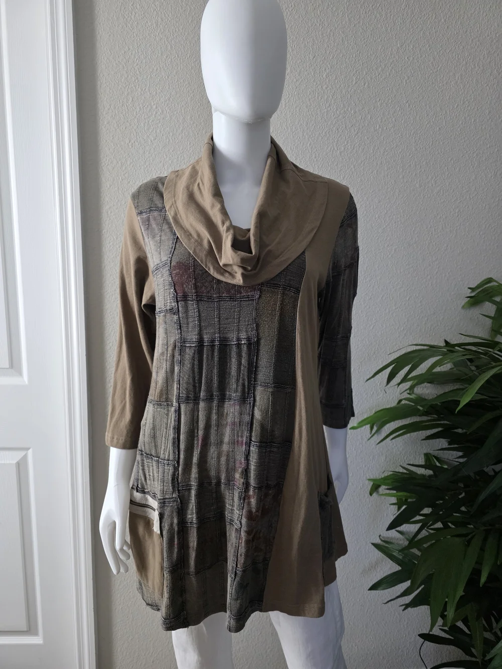 Parsley & Sage Patchwork Cowl Neck Women's Tunic - Size L